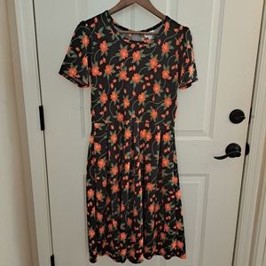 NWOT Lularoe black, red,and green floral dress L.
